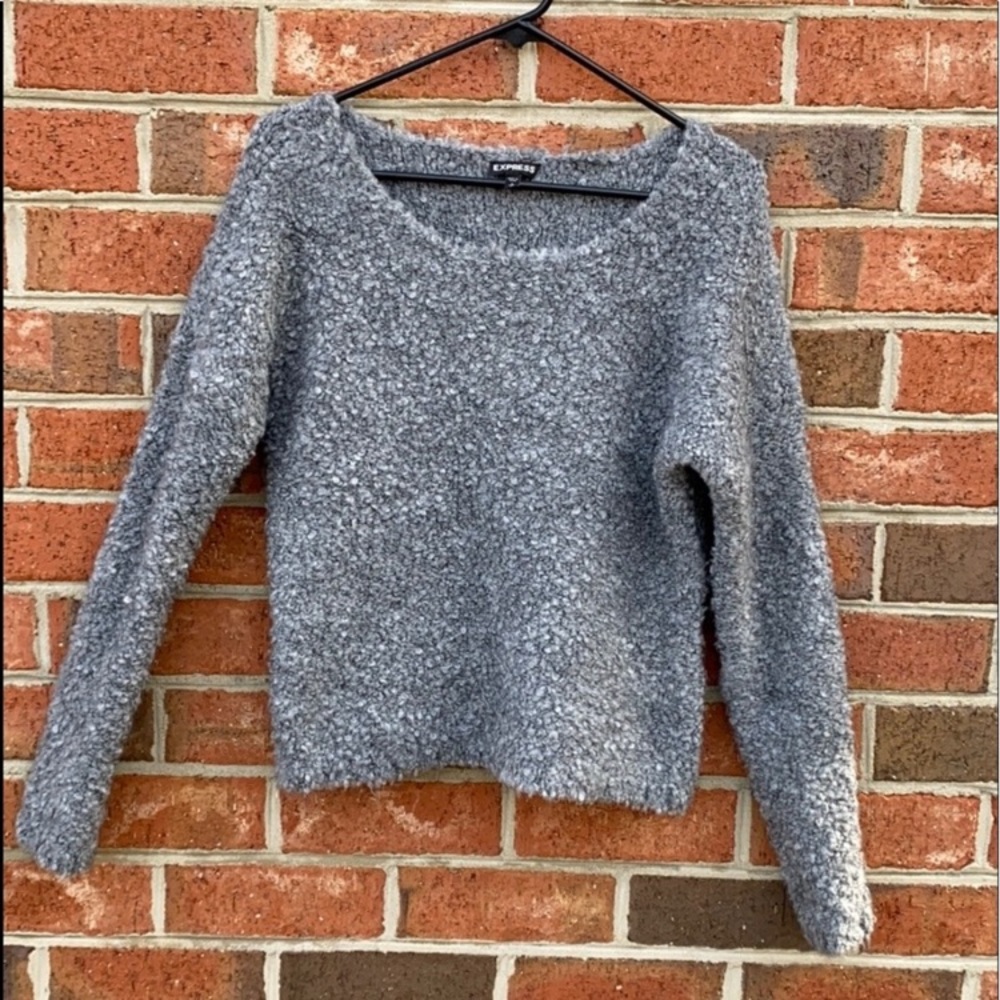 Express Cropped Grey Sherpa Sweater Size Large